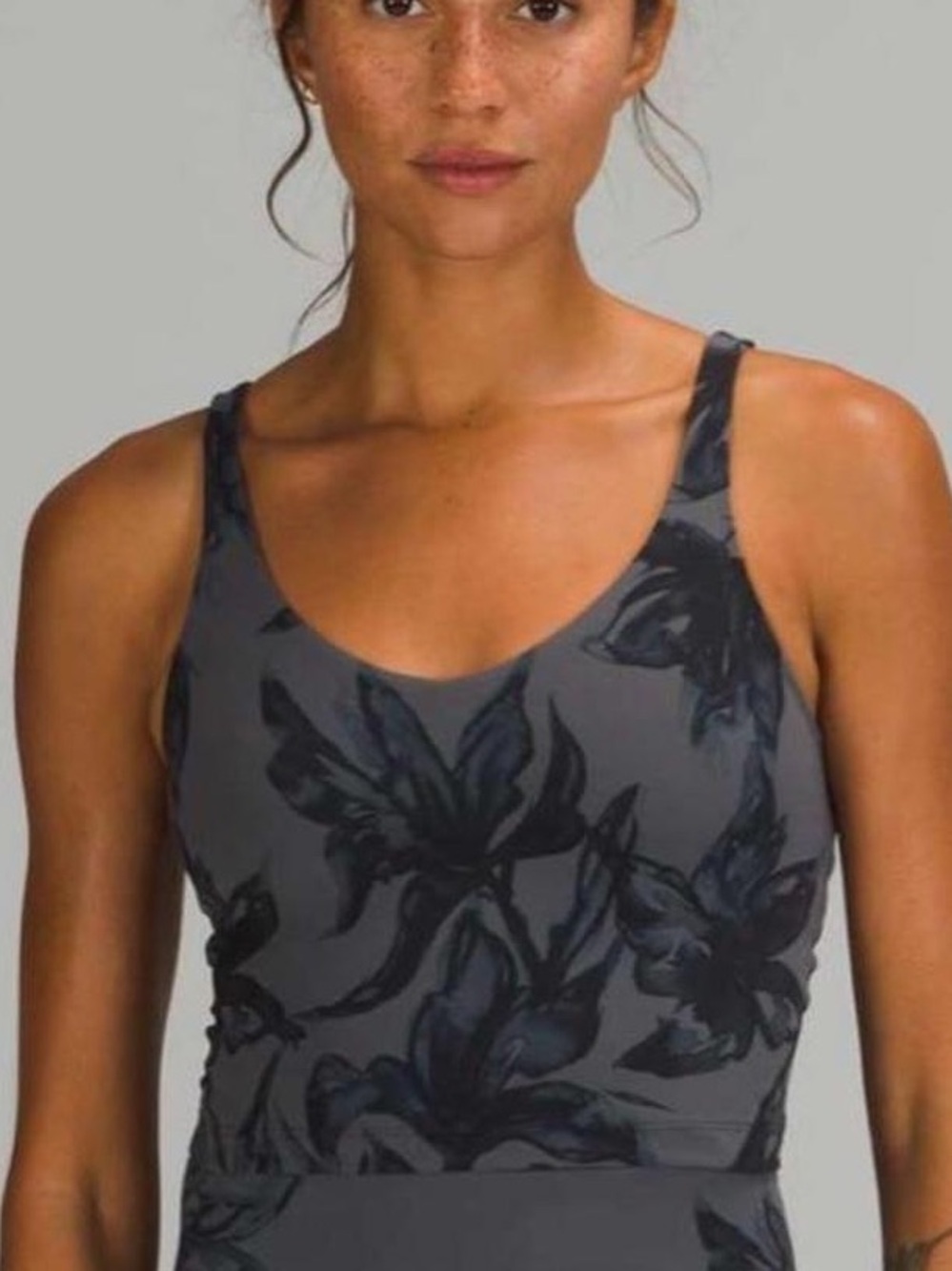 lululemon athletica Dark Gray Floral Scoop Neck Tank